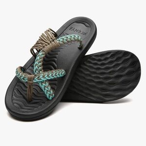 MEGNYA Braided Sandals in Black and Teal